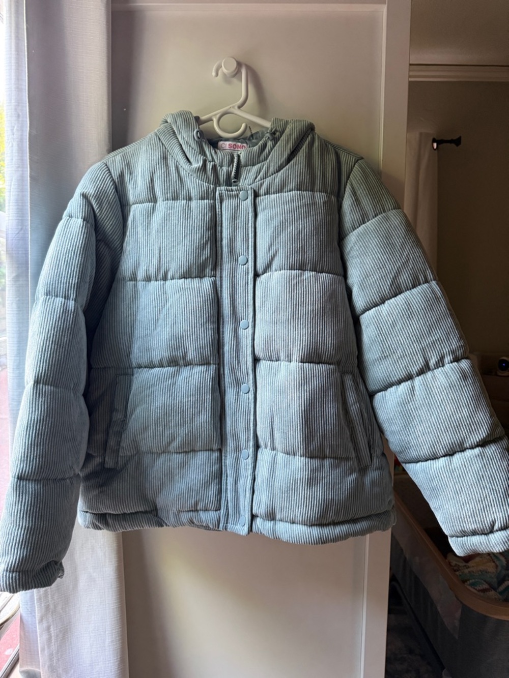 Light Blue Puffer Jacket with Hood